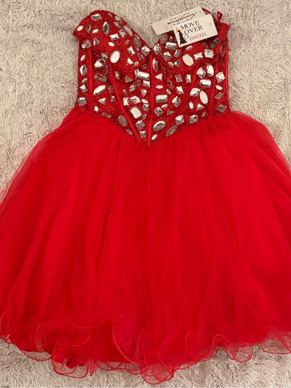 Red Jewel-Embellished Girls' Tulle Dress